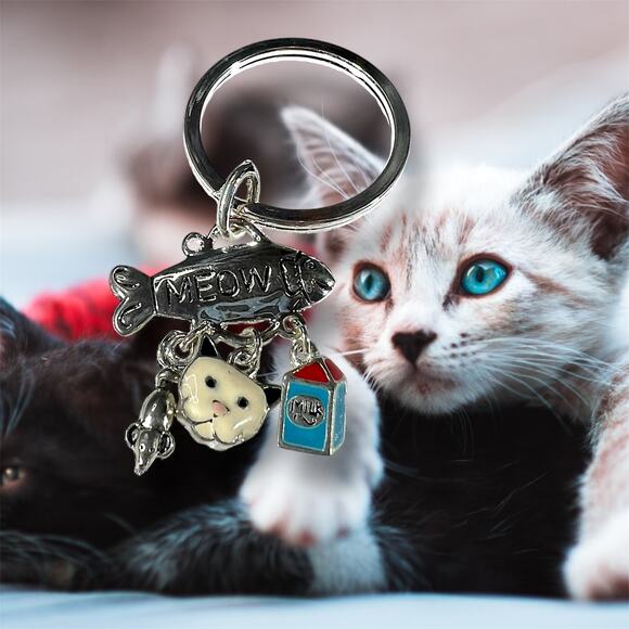 Independent Accessories - Cute Kitty Cat Meow Cat Person Pet Mom Dad Cat Lover Retro Keychain NEW